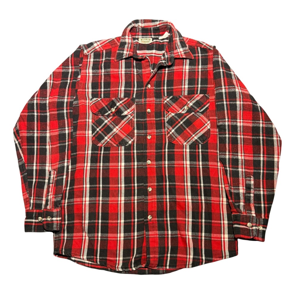 Five Brother Mens Red Black Plaid Heavy Flannel Button Down Shirt Medium